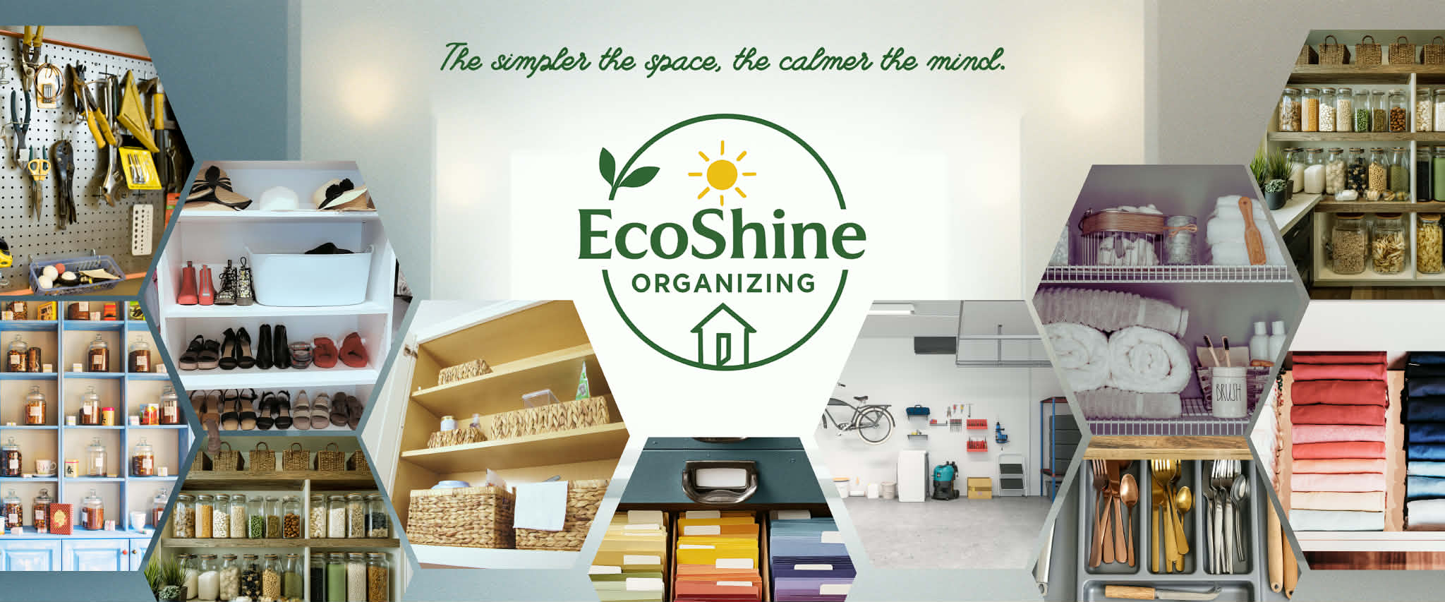 Collage of beautifully organized EcoShine spaces.